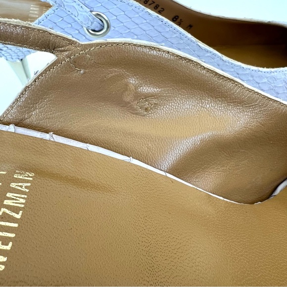 STUART WEITZMAN Lavender Snake Leather Silver Metal Heel Slingback Pump Sz 8.5 M - Picture 10 of 15